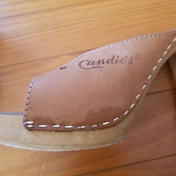 Candies 7 Tan Leather Slides Wood Heels Chunky 90… - image 8