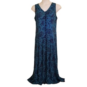 Sheri Martin 12 Blue Paisley Dress Sleeveless Maxi Back Cut Out Button Down