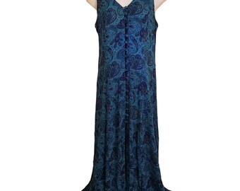 Sheri Martin 12 Blue Paisley Dress Sleeveless Maxi Back Cut Out Button Down