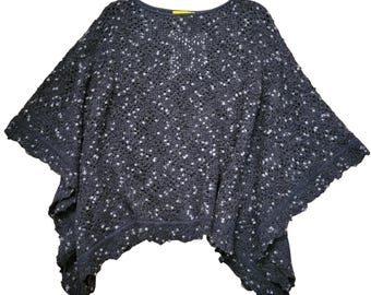 St John Gray Wool Knit Scalloped Poncho Cape S Charcoal Marled Cozy Layering