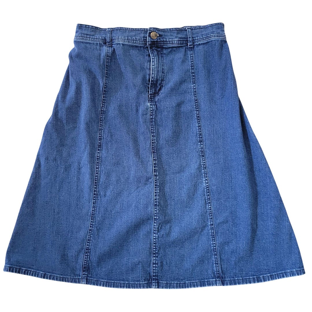 Vintage Bend Over 14P Blue Jean A Line Denim Skirt Retro