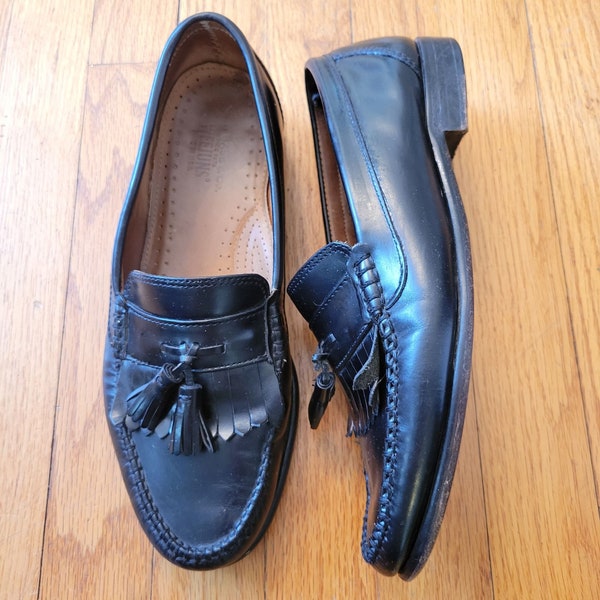 Bass Weejuns 9D Black Leather Dress Shoes Loafers Preppy Tassel Kiltie