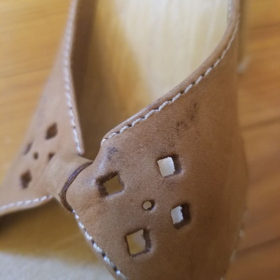 Candies 7 Tan Leather Slides Wood Heels Chunky 90… - image 4