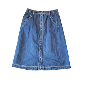 Separate Pieces 14 Vintage Blue Jean Denim Skirt Snap Down Pockets Midi