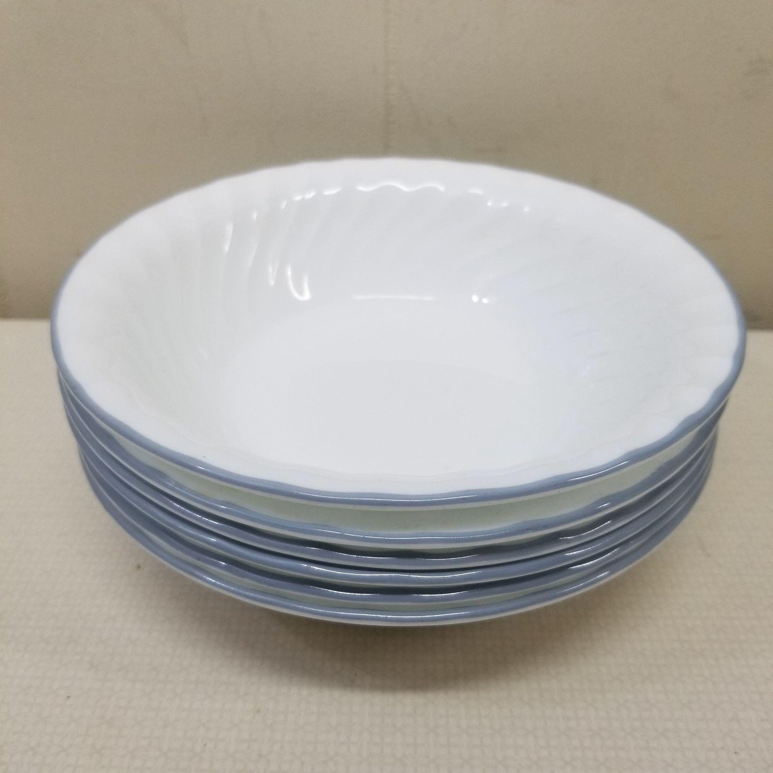 6 Corelle Bowls White Blue Trim Corning USA ENHANCEMENTS SWIRL Etsy