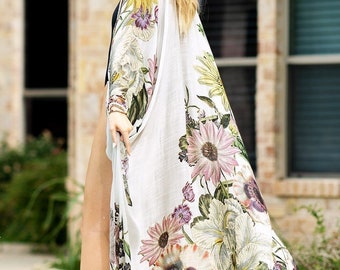 Short Bohemian Floral Kimono – Lilac / Peach