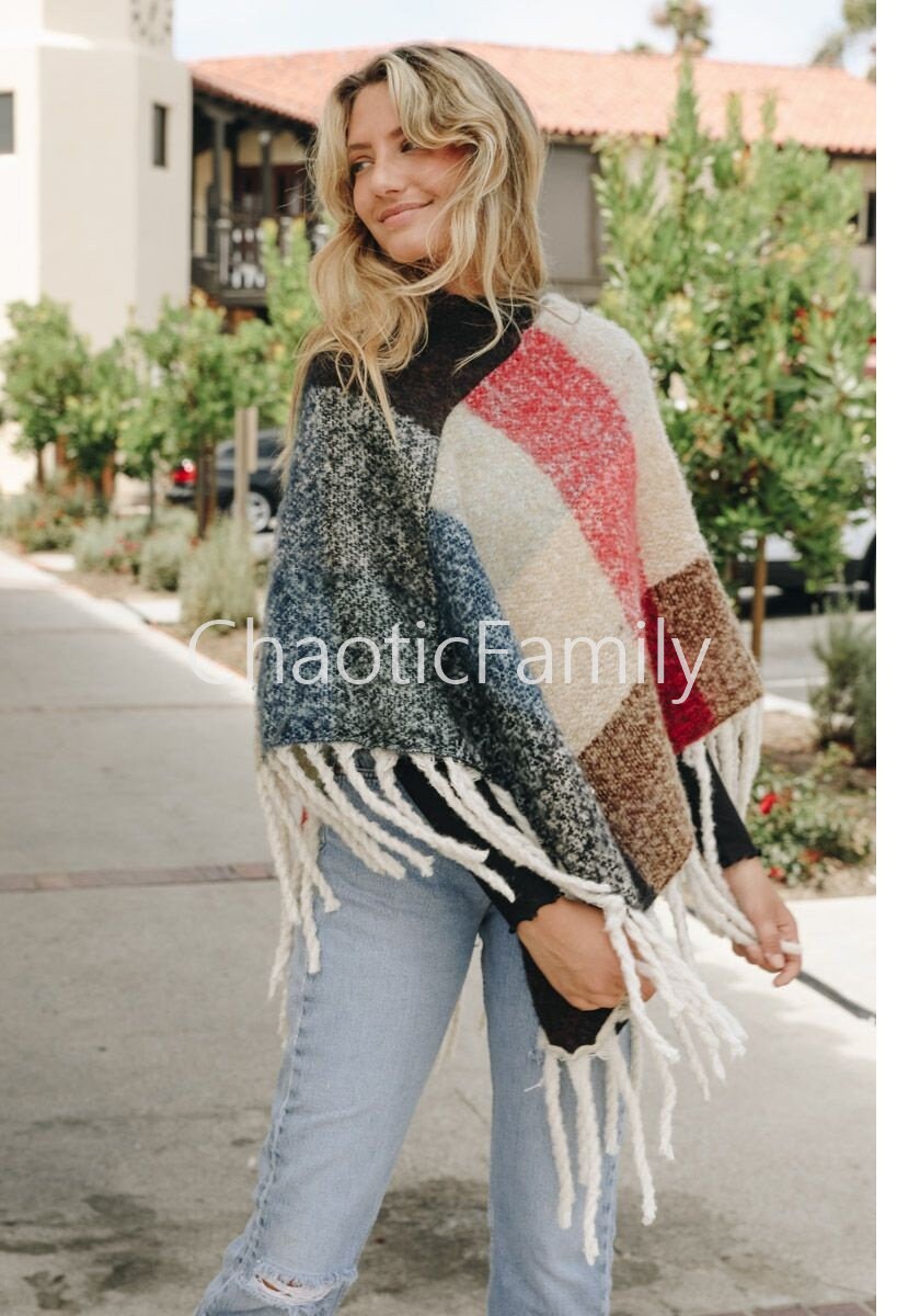 Ruana Poncho With Bohemian Pattern Woman's Poncho Black - Etsy