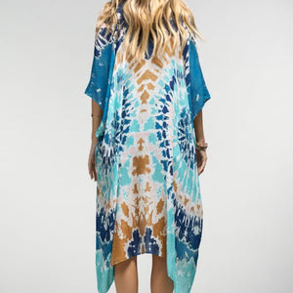 Kimono Boho Blue, Bohemian Kimono with Floral Prints Cover-up, beachwear, bohemian, summer, women, clothing, floral