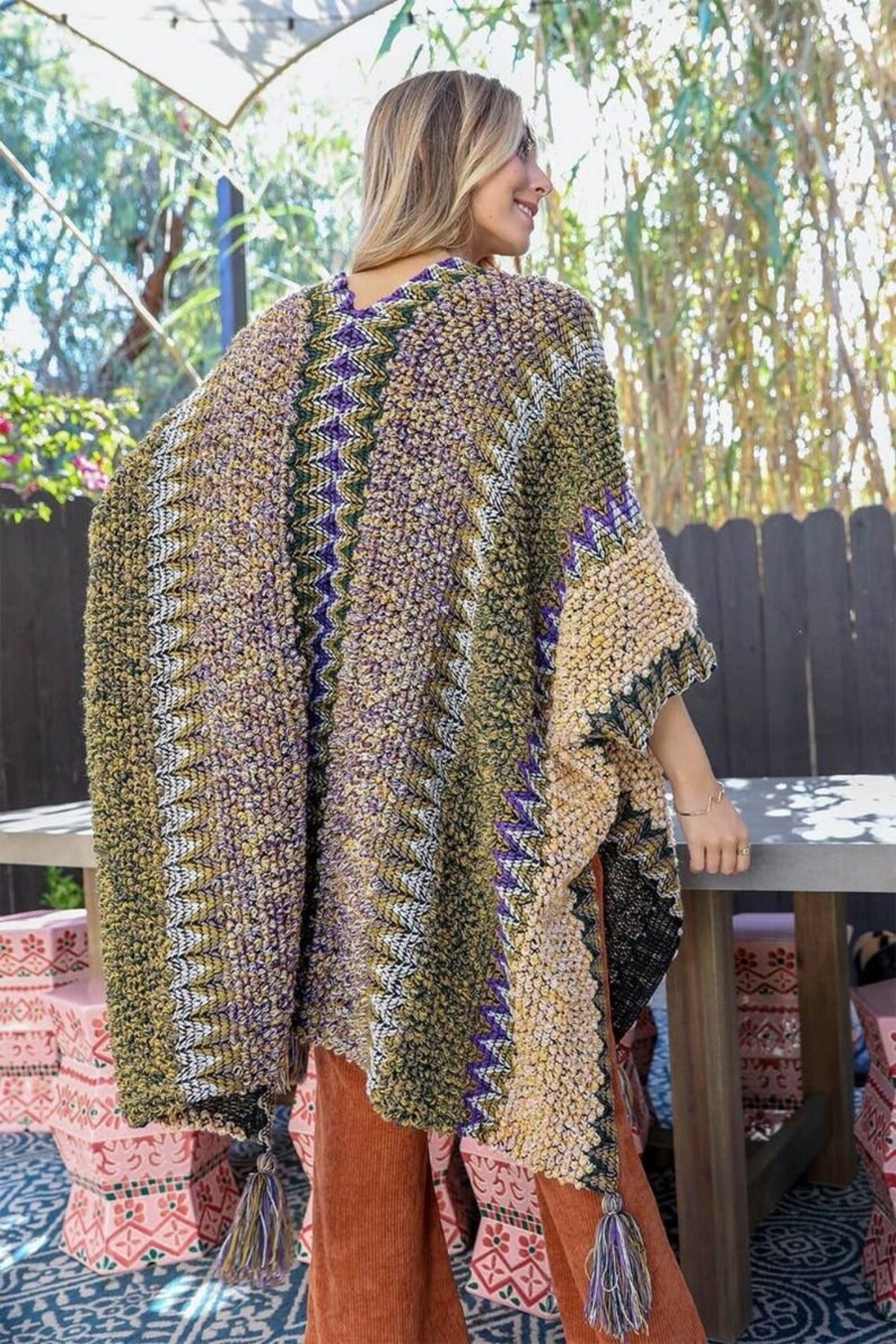 Ruana Poncho With Bohemian Pattern Woman's Poncho Black - Etsy