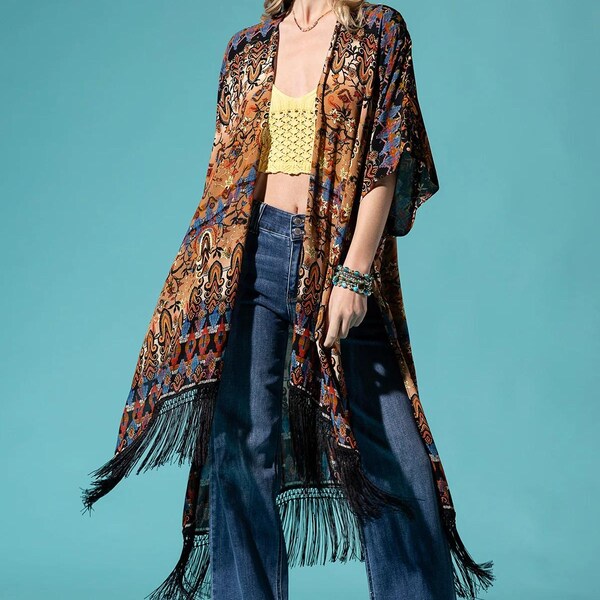 Animal Print Tassel Kimono main image 1