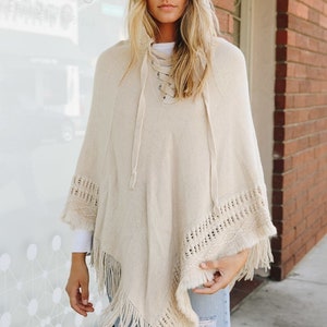 Poncho With Hood, Woman's Poncho, Ivory Poncho, One Size Fits Most ...