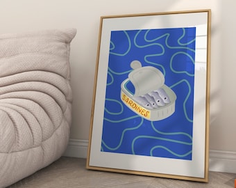 Colorful Sardine Poster Print, Coastal Wall Art, Mediterranean Fish Decor, Nautical Home Decor, Vibrant Sea Life Artwork, Ocean Theme Poster