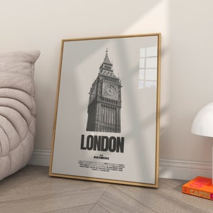 Affiche Big Ben Londres, décoration emblématique de Londres, impression Big Ben, art londonien monochrome, affiche monument de Londres, décoration murale Big Ben minimaliste