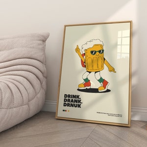 Retro Cartoon Beer Poster - Vintage Style Beer Wall Art for Bar, Pub, Man Cave, Kitchen, Dorm Room Decor - Funny Alcohol Print