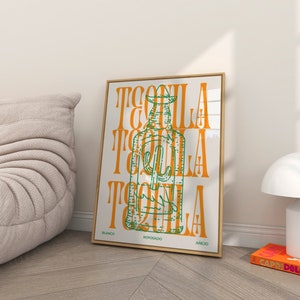 Tequila Poster, Modern Tequila Wall Art, Tequila Print, Bar Decor, Alcohol Art, Tequila Lover Gift, Kitchen Decor, Cocktail Bar Print