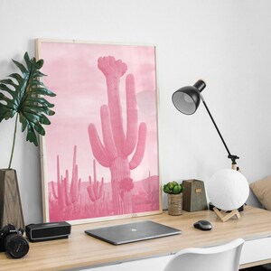 Rosa Kaktus-Plakat, botanische Wandkunst, modernes Pflanzen-Druck-Dekor für Schlafzimmer, Wohnzimmer, ästhetisches Kaktus-Liebhaber-Geschenk, rosa Kunstdruck