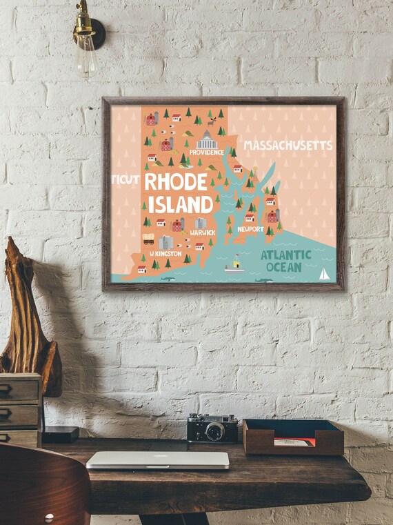 Rhode Island Map Print Rhode Island Wall Art Rhode Island Etsy