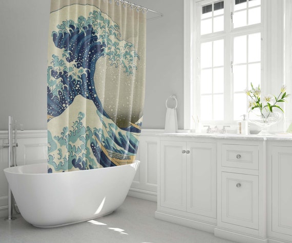 Japanese Painting Great Wave Off Kanagawa Waterproof Shower Curtain 12 Hooks ni