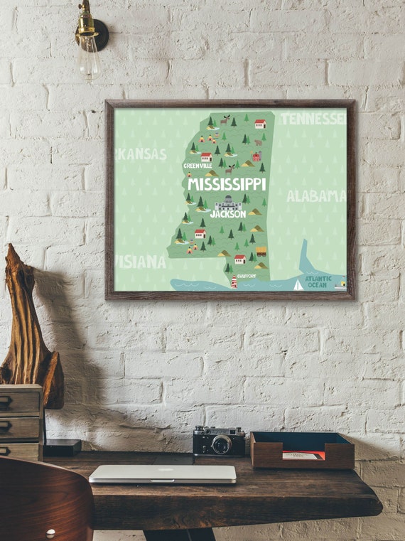 Mississippi Map Print Mississippi Wall Art Mississippi State Map Of Mississippi Print Jackson Ms Map Ms State Map Mississippi Poster Decor