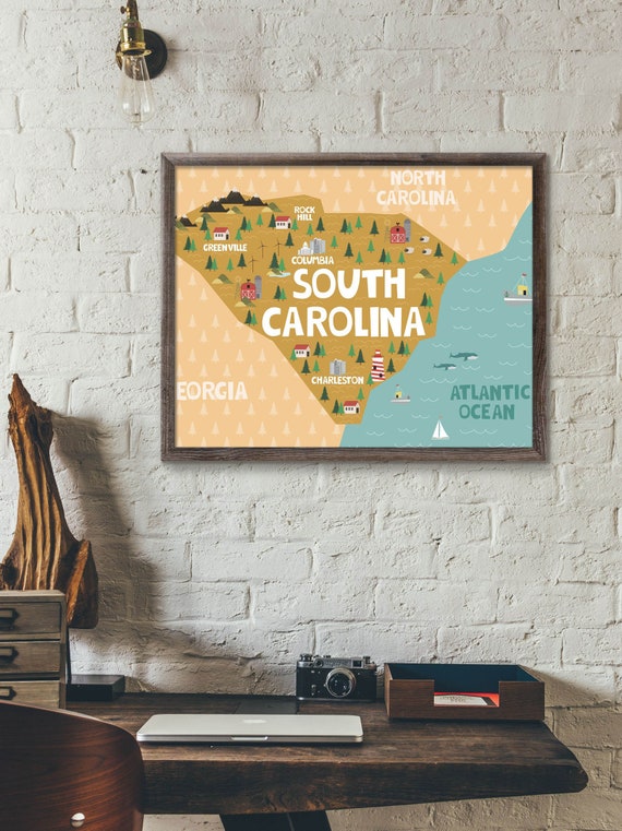 South Carolina Map Print South Carolina Wall Art South Etsy