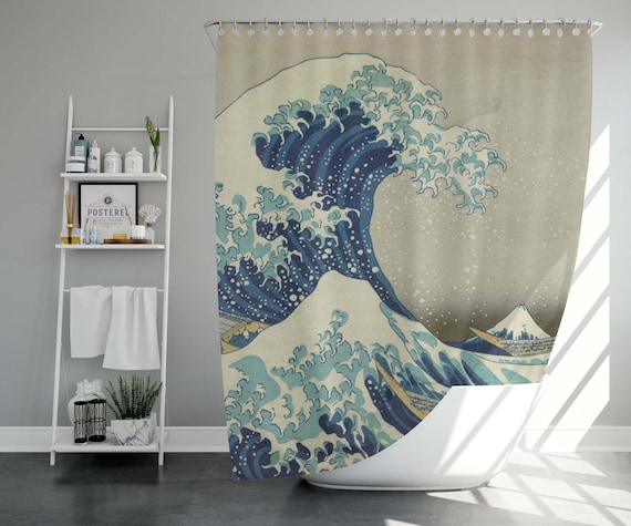Japanese Painting Great Wave Off Kanagawa Waterproof Shower Curtain 12 Hooks ni