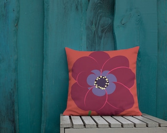 Burgundy Anemone Throw Pillow