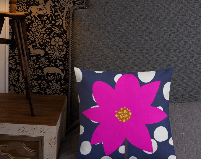Pink Flower with Polka Dots Pillow