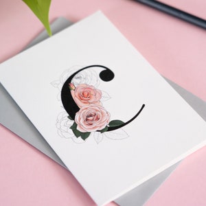 Carte de voeux avec lettre illustrée rose, de A à Z, anniversaires, anniversaires, fête de mariage