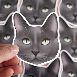 Sticker illustré d'un chat bleu gris