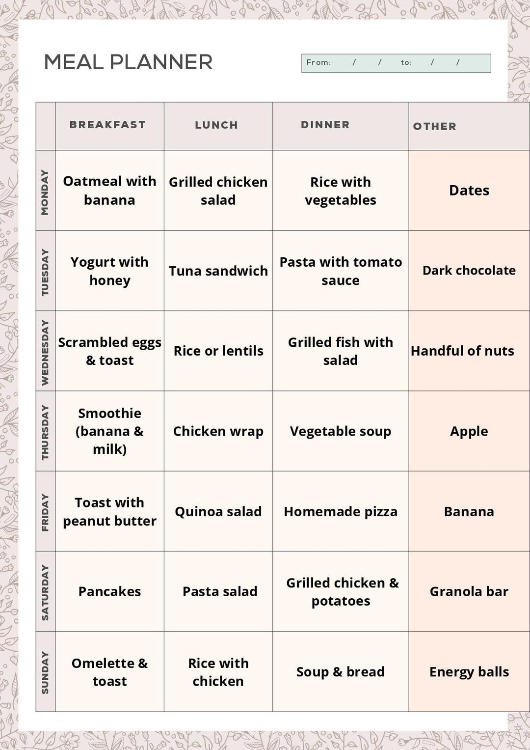 Minimal Weekly Meal Planner Printable | Simple Meal Planner PDF | Clean ...