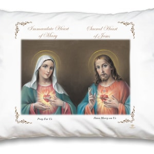 Twin Hearts Prayer Pillow Case - Sacred Heart of Jesus and Immaculate Heart of Mary