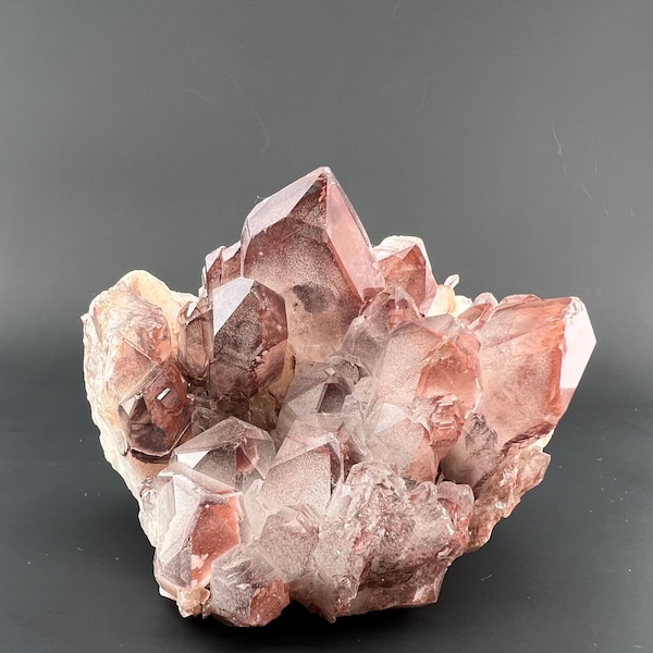 Red Hematite Quartz Cluster Mineral Specimen, Phantom quartz  from Congo