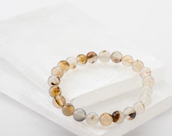 Yellow Clear Agate Beaded Gemstone Bracelet - Concentration,Memory, and Anxiety Bracelet - Digestive Disorders,Allergies and Eczema Bracelet