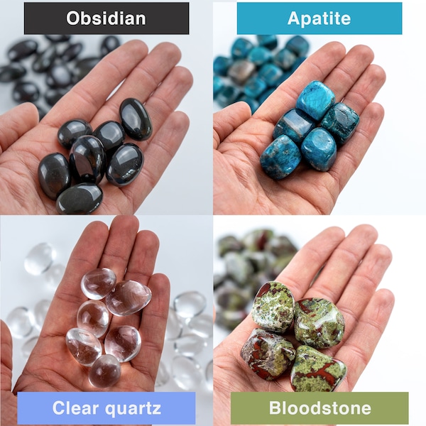 TOP Quality 2-3 cm tumble stones, amethyst, clear rose smoky quartz, epidote, prehnite, obsidian, aventurine, amazonite, mookaite apatite