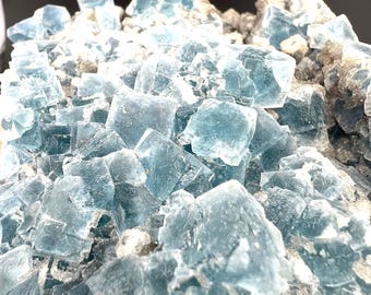 Blue cubic Fluorite with black chalcedony matrix Specimen, fluorite mineral