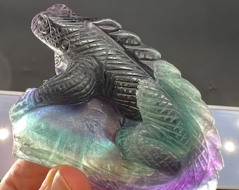 Rainbow Fluorite Lizard carving Carved Crystal animal carving gemstone big size carving