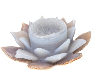 High Quality Druzy Blue Agate Carved Flowers carvings Petals gemstone