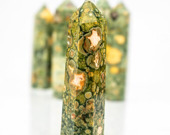 Natural rainforest jasper 6 sided mini wand crystal gemstone healing pendant 