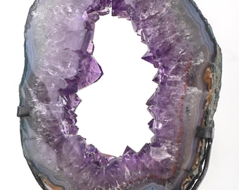 Beautiful Big Size Raw Purple Druzy Amethyst Cluster Geode Rings with iron base