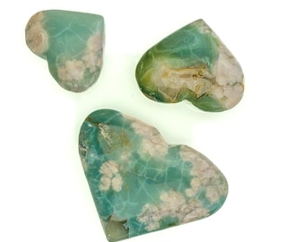 Rarity! Gorgeous vibrant Green Cherry Blossom Agate Flower Agate big Hearts Reiki crystal gemstone