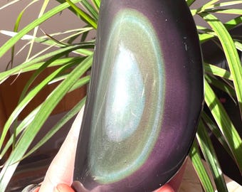 TOP Quality super shiny rainbow Obsidian Stone big size moon carvings 9 cm black gemstone, Reiki crystal