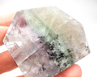 Rare Unique Piece Dendritic rainbow fluorite free form, clear fluorite with huge rainbow inside, Reiki crystal