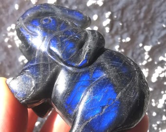 TOP Quality Blue Flash Labradorite carved Elephant flashy gemstone, Reiki crystal
