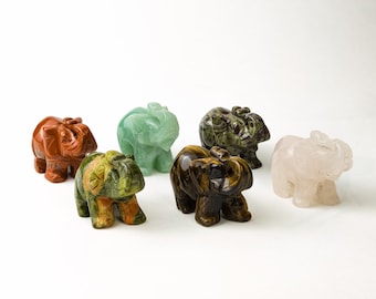 Crystal carved Elephant Tiger's eye, Aventurine, Heliotrope, Bloodstone, Rose quartz, Unakite, Red jasper gemstone, 5.5cmx 3.5cm