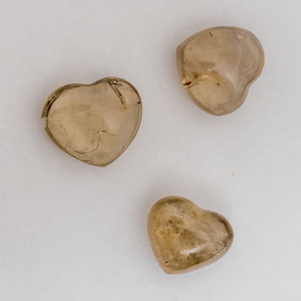 Smoky quartz small carved hearts, genuine natural crystal hearts