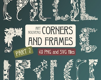Art Nouveau Frames SVG Bundle | Vintage Borders, Ornate Corners, Invitation Frames PNG, Jugendstil Vector Clipart