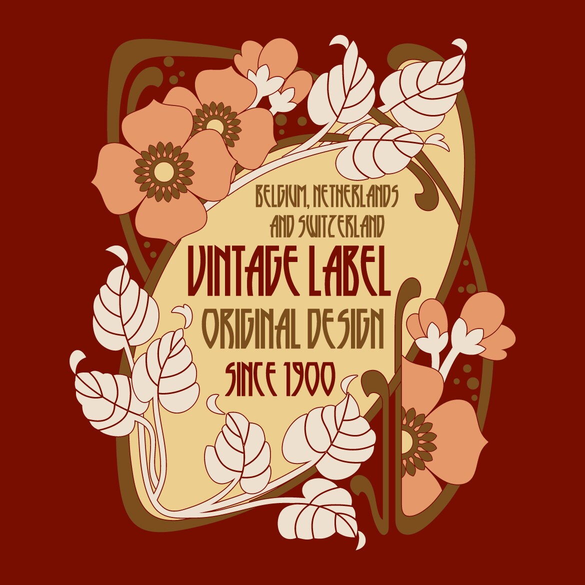 Art Nouveau Floral Label Vector, Abstract Botanical Frame SVG PNG