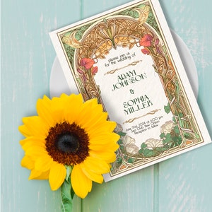 Hochzeitseinladung Vorlage Blumen Vintage Jugendstil, Invite Details Karte, Jugendstil Vintage Etikett, Jugendstil Antwortkarte, Boho-Stil