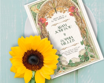 Art Nouveau Floral Wedding Invitation Suite | Vintage Wedding Template Set, RSVP Card, Details Card, Botanical Printable