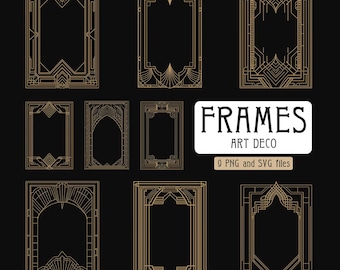 Art Deco Vertical Frames and Borders | Vintage 1920s Design | Geometric Ornaments | 9 PNG & 9 SVG | Digital Clipart | Instant Download